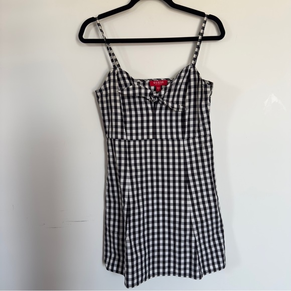 ⚪️ Guess Black & White Gingham Tie Front Mini Dress – Adjustable Straps - Picture 9 of 10